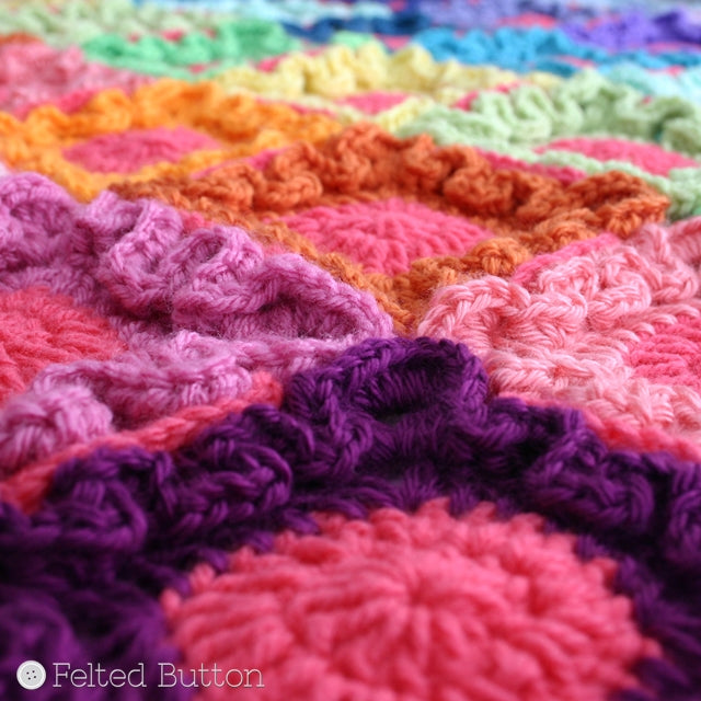 Rainbow of colorful crochet, textured motifs, Doodle Dots Blanket, Susan Carlson of Felted Button | Colorful Crochet Patterns