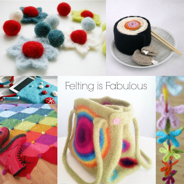 Colorful felted projects, crochet patterns by Susan Carlson of Felted Button | Colorful Crochet Patterns, Felting is Fabulous