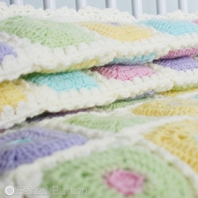 Pastel crochet baby blanket or quilt, Puffy Patch Blanket by Susan Carlson of Felted Button | Colorful Crochet Patterns