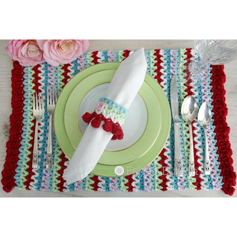 V-Stitch Placemat and Napkin Ring | Crochet Pattern | Felted Button