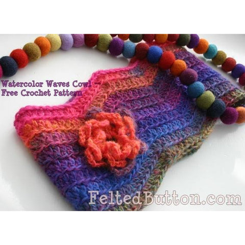 Watercolor Waves Cowl | Crochet Pattern | Felted Button