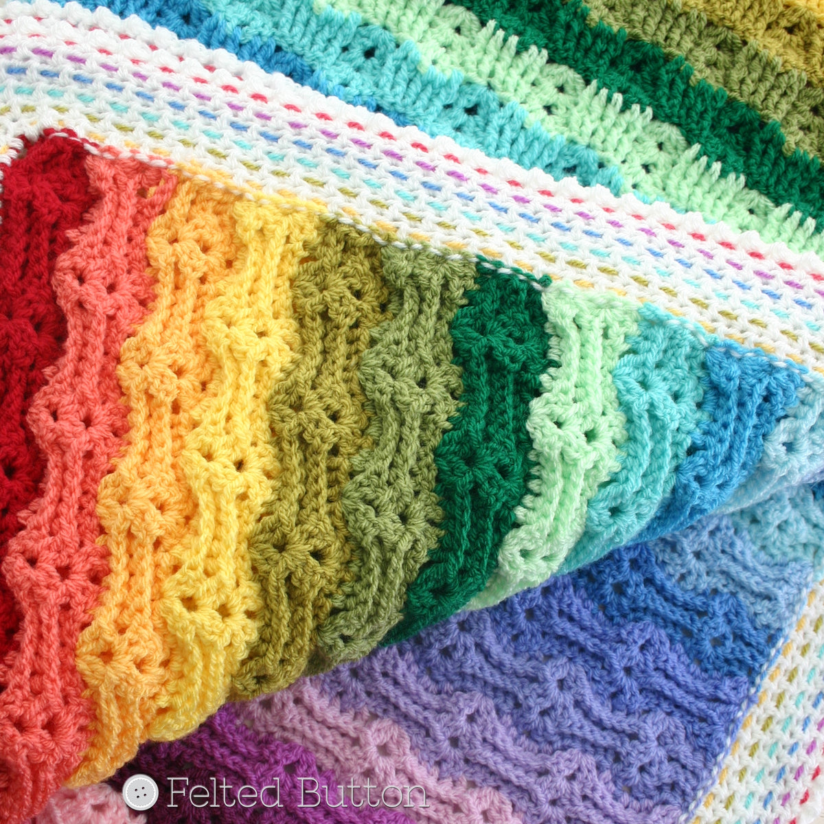 Chasing Rainbows Blanket Crochet Pattern Felted Button