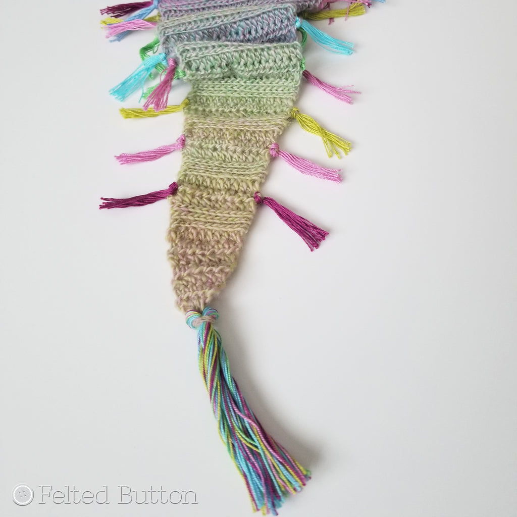 Pastel, colorful ribbed scarf with colorful tassels, Find Your Tribe Scarf crochet pattern by Susan Carlson of Felted Button