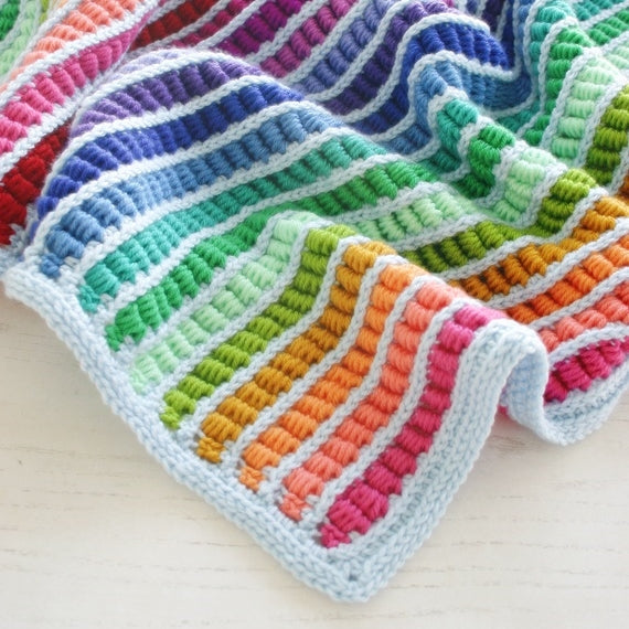 Abacus Blanket | Crochet Afghan Pattern | Felted Button, colorful rainbow striped blanket