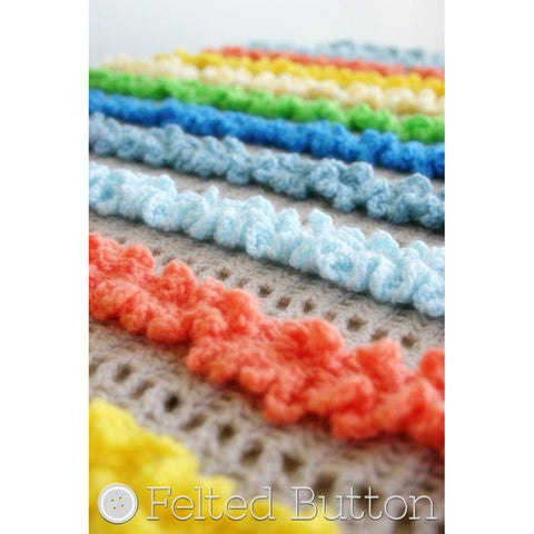 Ruffled Ribbons Blanket | Crochet Pattern | Felted Button