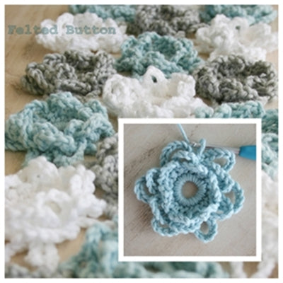 Loopsy Daisy Cover and Shawl free crochet pattern by Susan Carlson of Felted Button, loopy blue white and grey flowers to cover bed or worn
