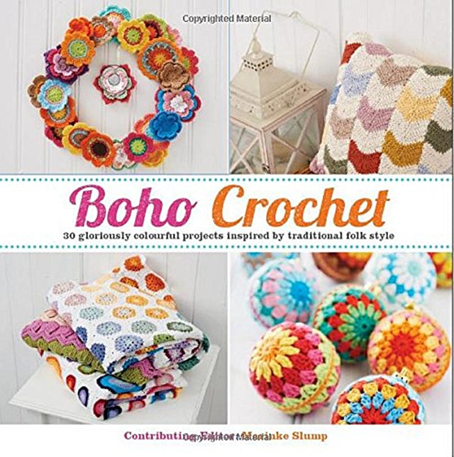 Front cover of Boho Crochet book, folk style crochet in colorful patterns, Susan Carlson of Felted Button | Colorful Crochet Patterns