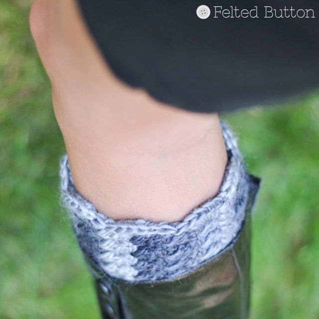 Grey boot cuff or topper, crochet pattern What the Cuff? by Susan Carlson of Felted Button | Colorful Crochet Patterns