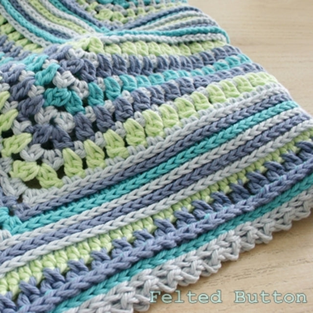 Breath of Heaven Blanket baby crochet pattern in blues and greens by Susan Carlson of Felted Button | Colorful Crochet Patterns