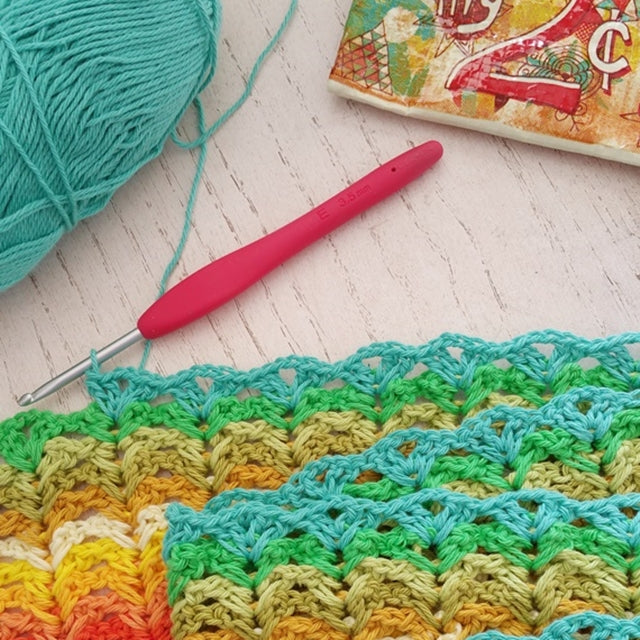 Illuminations Blanket WIP, work in progress on crochet blanket pattern, free by Susan Carlson of Felted Button | Colorful Crochet Patterns