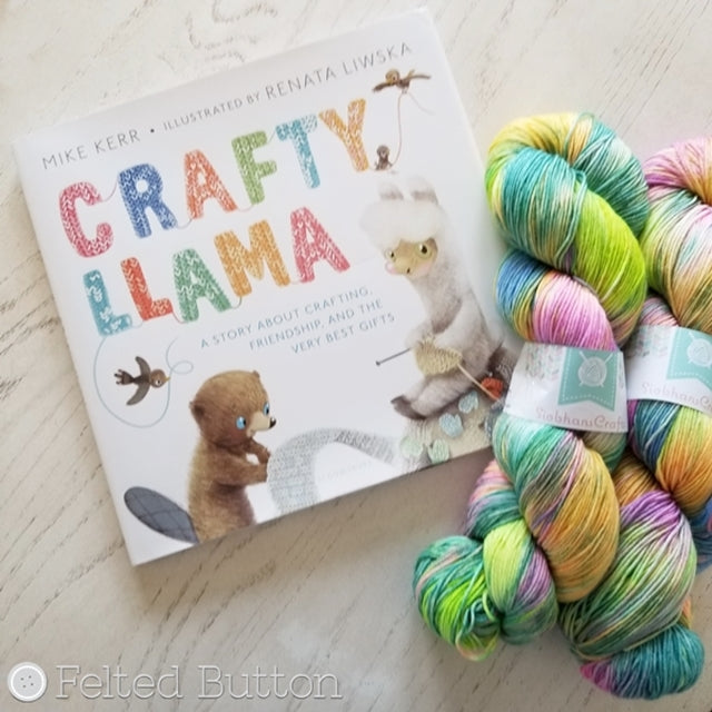 Book review of Crafty Llama by Mike Kerr, Felted Button colorful crochet patterns