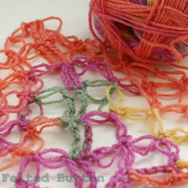 Solomon's Knot crochet with variegated sock yarn by Susan Carlson of Felted Button | Colorful Crochet Patterns