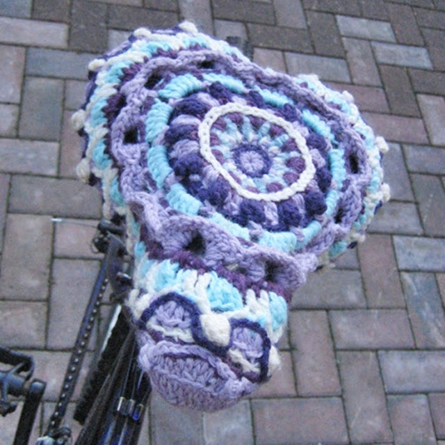 Mandala in purple used at bike seat cover, Susan Carlson of Felted Button | Colorful Crochet Patterns