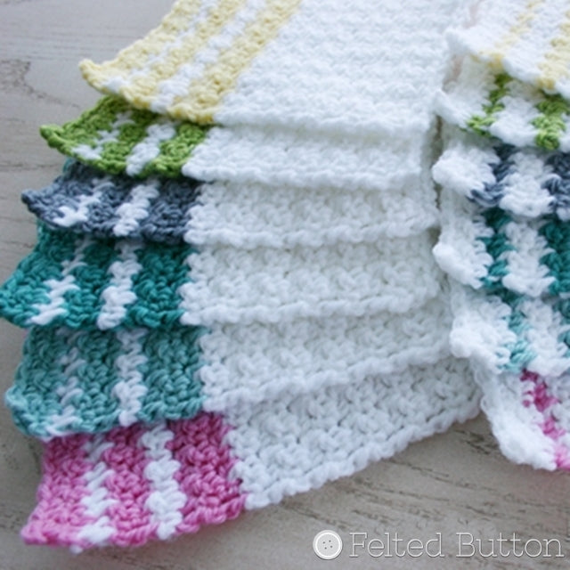 Textured crochet rectangles in pink, teals, gray, green, yellow and white, crochet pattern Patch Me a Line by Susan Carlson of Felted Button | Colorful Crochet Patterns