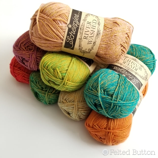 Yarn review of Scheepjes RiverWashed new colors by Susan Carlson of Felted Button, colorful crochet patterns