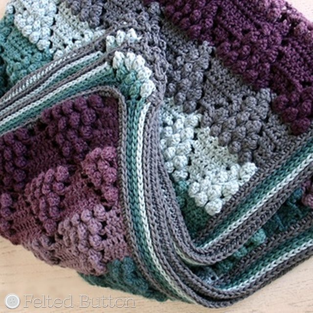 Vintage Vineyard Blanket, crochet throw or afghan in burgundy, teal and gray, crochet pattern by Susan Carlson of Felted Button | Colorful Crochet Patterns