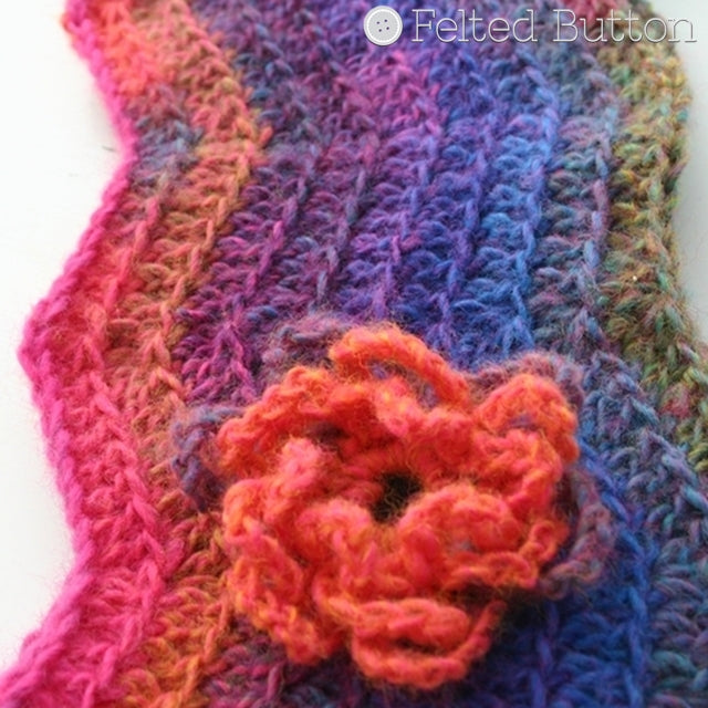 Watercolor Waves Cowl, free crochet pattern in bright jewel colors, Susan Carlson of Felted Button | Colorful Crochet Patterns