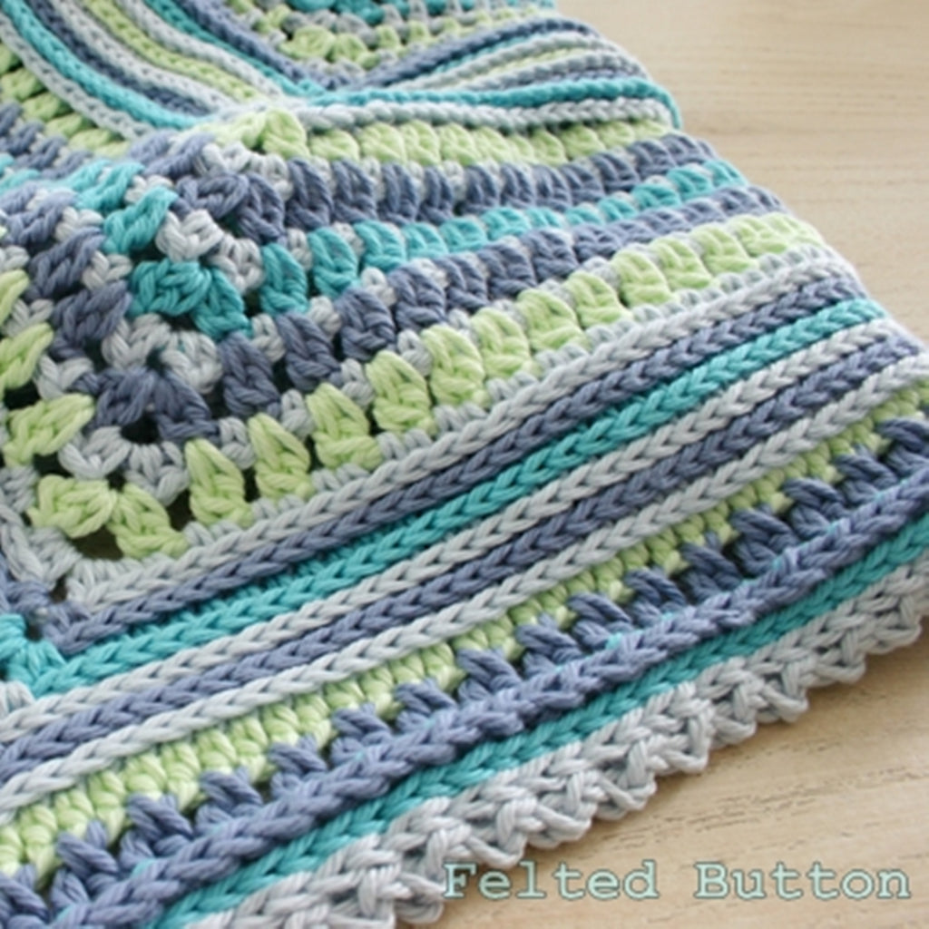Breath of Heaven Blanket crochet pattern, blue and green baby blanket by Susan Carlson of Felted Button
