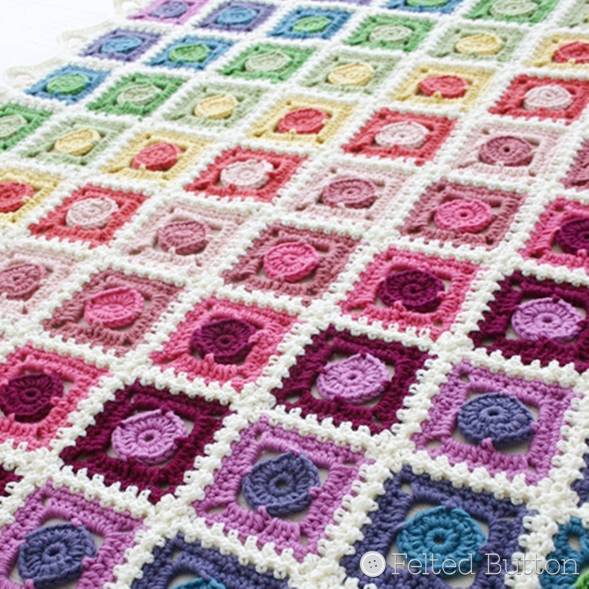 Circle Takes the Square Blanket | Crochet Pattern | Felted Button