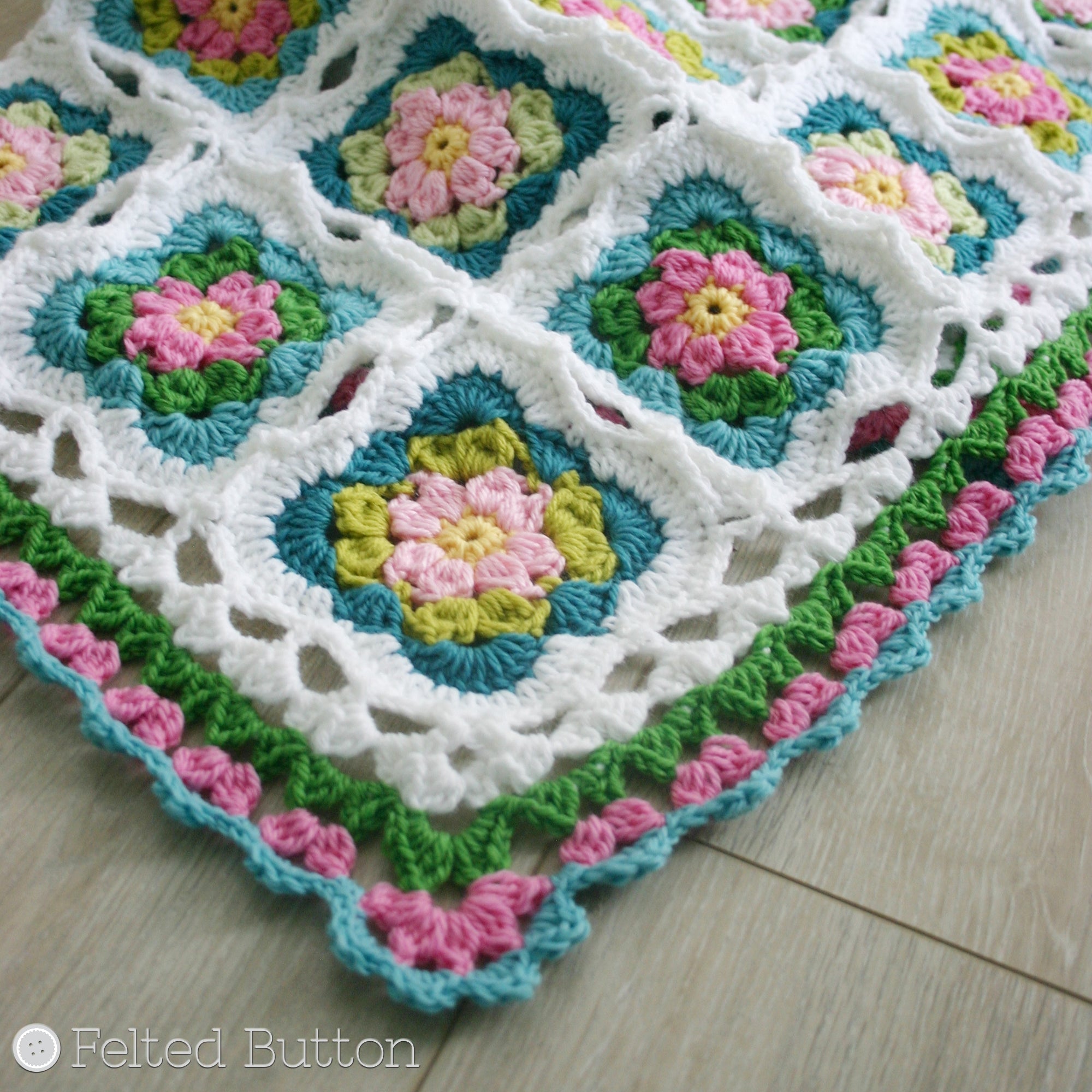 Cottage Garden Blanket | Crochet Pattern | Felted Button