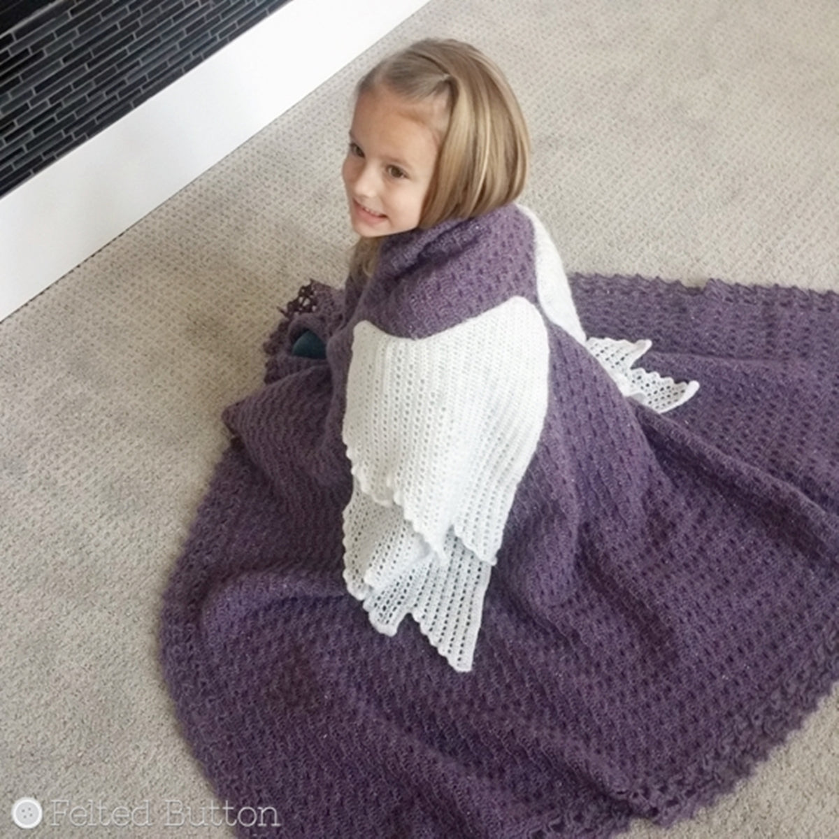 Embraced by Angels Blanket Crochet Pattern Felted Button
