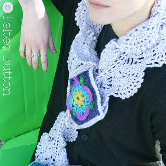 Lacey Rock Cress Scarf | Crochet Pattern | Felted Button