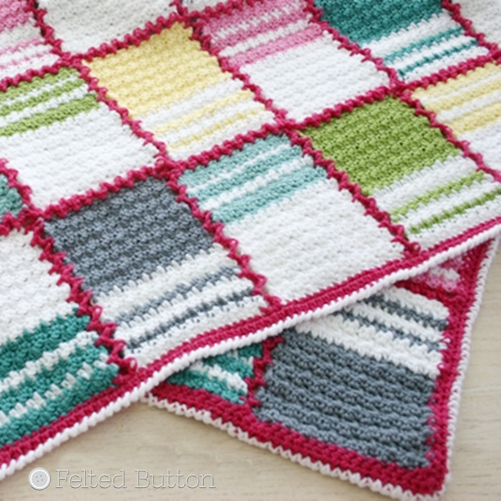 Patch Me a Line Blanket | Crochet Pattern | Felted Button