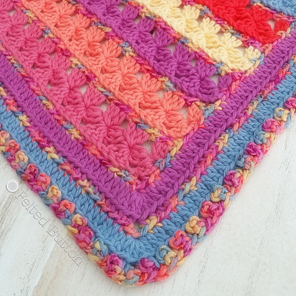 Rows of Posies Blanket | Crochet Pattern | Felted Button