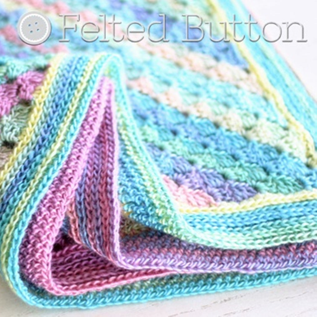 Pastel rainbow corner to corner diagonal striped blanket, Spring into Summer Blanket crochet baby blanket by Susan Carlson of Felted Button