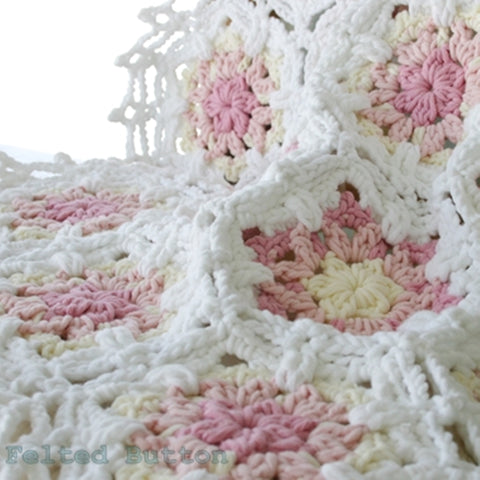 Vintage Fleur Blanket | Crochet Pattern | Felted Button